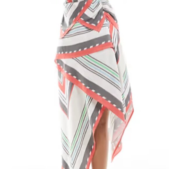 NWT Asos Halter Neck Hi-Low Hem Midi Dress Scarf Border Print 4 - Picture 4 of 15